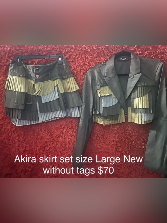AKIRA Dresses & Skirts - AKIRA Olive, Gray & Black Pleated Layered Mini Skirt Set Large New WO Tags